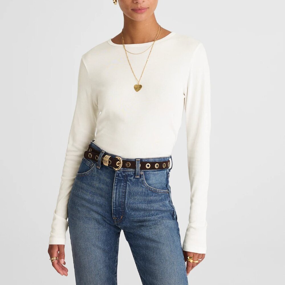 Madewell Crewneck Long-Sleeve Tee SoSoft Cotton White Size XXS NWT